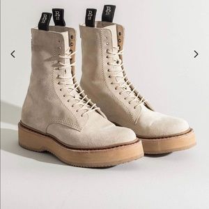 R13 stack boot in tan suede men’s